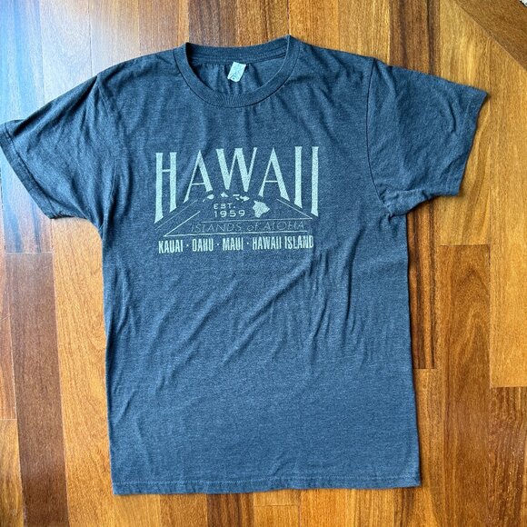 Hawaii T-shirt - Size M Dark Grey with Tan Hawaiian Islands - Picture 1 of 5